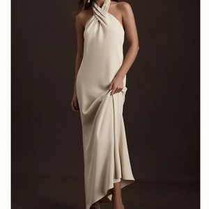 BHLDN Ruby Twist Halter Satin Gown - Champagne